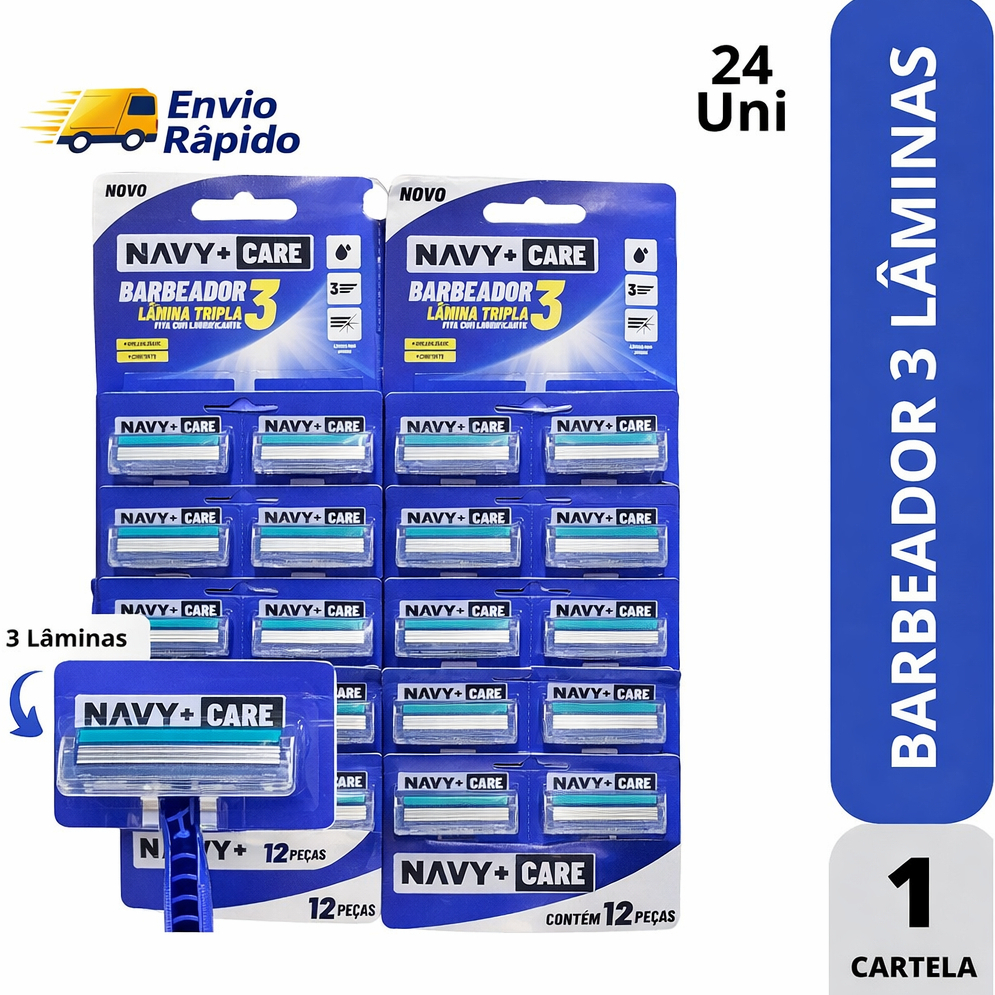 Kit 48 24 ou 12 Barbeador Descartáveis 3 Lâminas Com Fita Lubrificante Gilete Marca Navy
