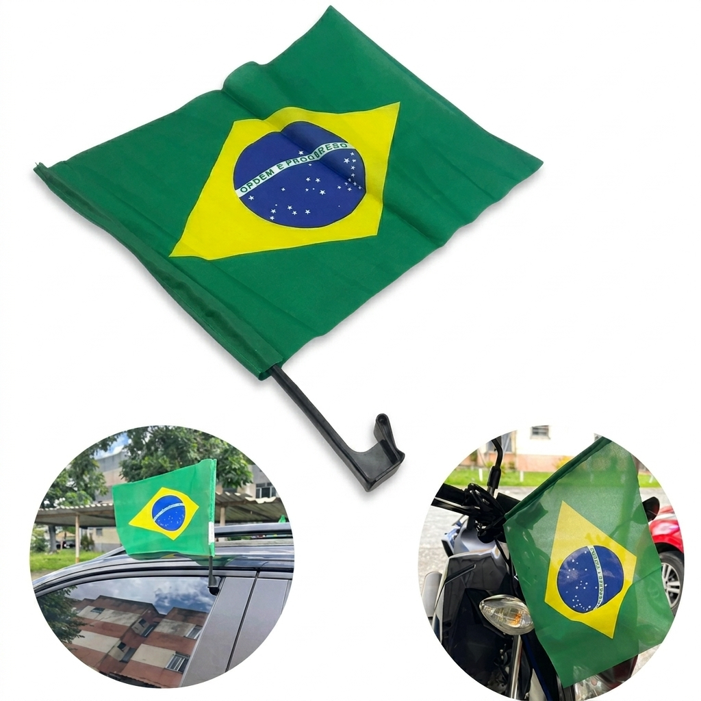 Bandeirinha do Brasil para Carro Janela Copa do Mundo Torcida Bandeira Brasil Suporte Haste Janela
