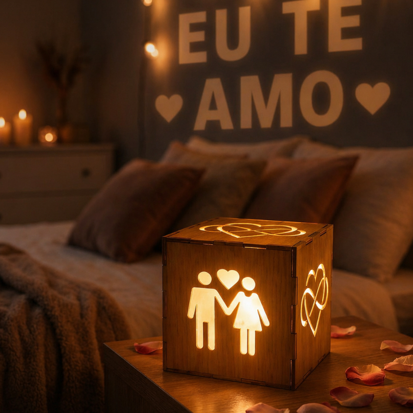 Luminária Caixa Box MDF Abajur Led Decoração Dia Dos Namorados
