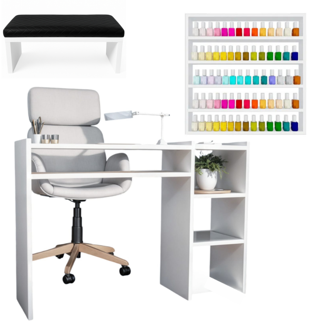 Mesa Nicho Para Manicure Salão De Beleza + Esmalteria Em MDF Grande + Apoio Para Mãos Unhas Gel Kit