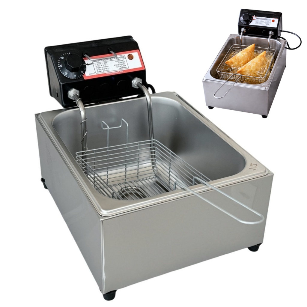 Fritadeira Elétrica Cuba 5L Inox Profissional com Termostato Industrial para Pastel e Frituras