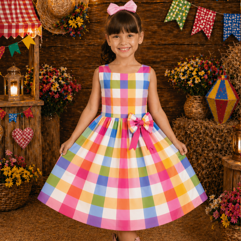 Vestido Festa Junina Moda Xadrez Infantil Rodado Charme Sao Joao Quadrilha Arraia Rainha Da Pipoca