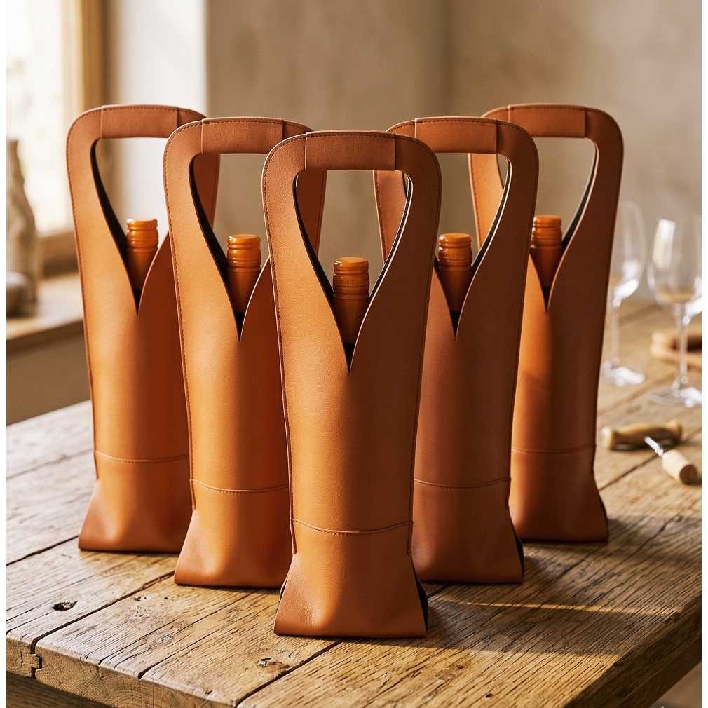 5 Bolsas Wine Bag porta vinho Elegante Couro Ecologico Resistente