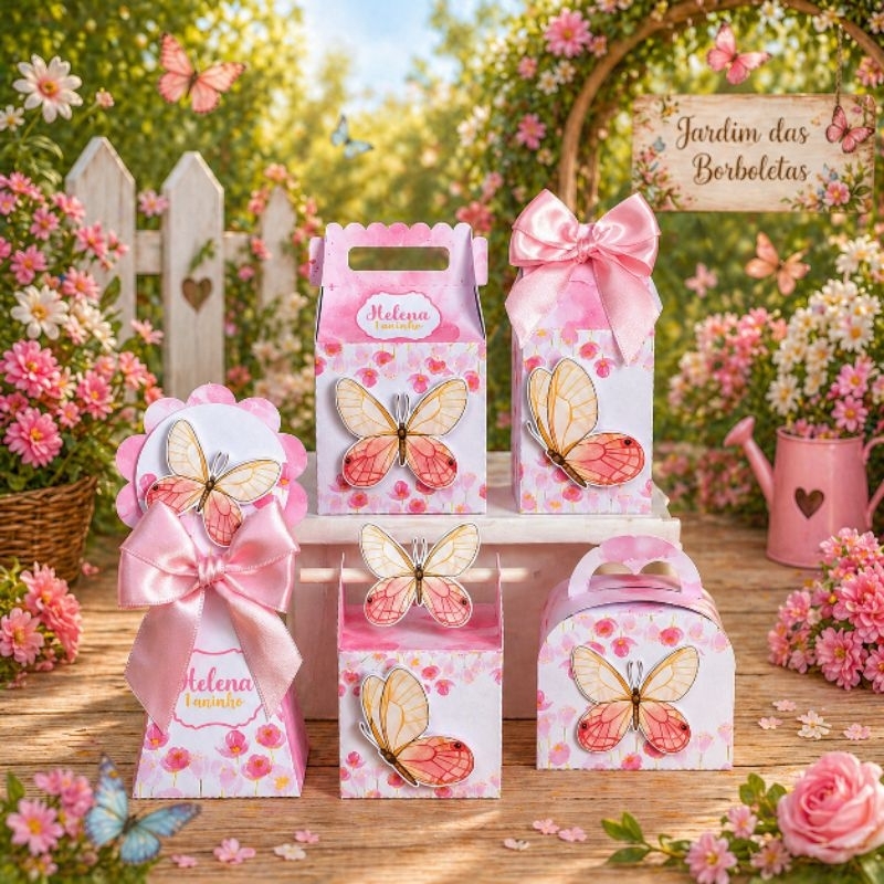 Kit festa Caixinhas Personalizadas Borboletas Rosa Lembrancinhas Meninas infantil Pegue Monte
