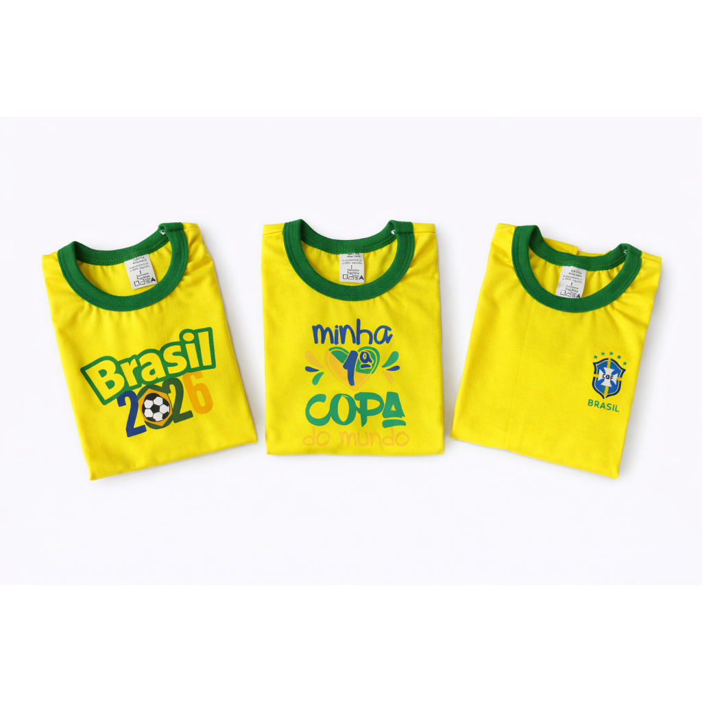 Kit 3 Camiseta Brasil Infantil Copa do Mundo