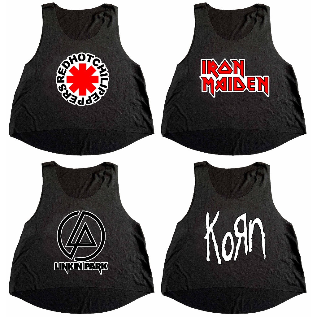 Cropped Preto Regata Camiseta Feminina Academia Rock 2