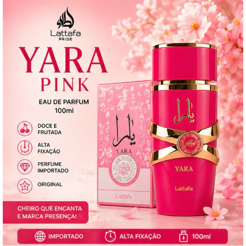 Perfume Yara Pink Lattafa 100ml Original Feminino Importado Eau de Parfum Alta Fixação Doce e Marcante