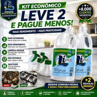 Kit 2 Desengordurantes 2x1L Remove Gordura Pesada Cozinha Fogão Azulejo Limpeza Pesada + 2 Bicos Spray