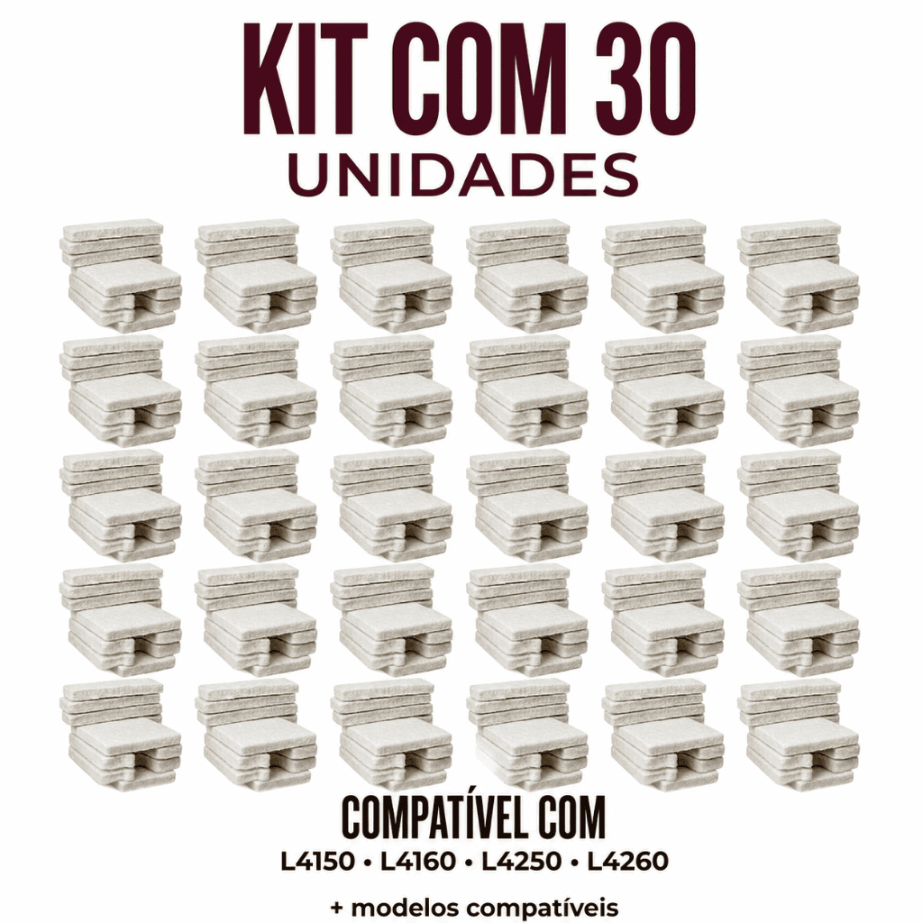 Kit 30 Almofada Absorvente Feltro Epson L4150 L4160 L4250 L4260 Caixa Manutenção Sem Base Sem Poliéster Alta Absorção