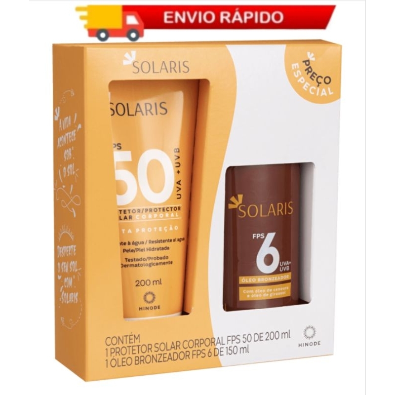 Kit Solaris Hinode Protetor Solar Corporal FPS 50 - 200ml E Óleo Bronzeador FPS 6 - 150ml