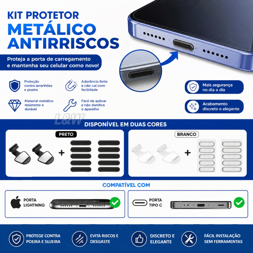 Anti-Poeira para Celular: Protetor de Carga, Alto-falante e Microfone para iPhone Lightning/Tipo C