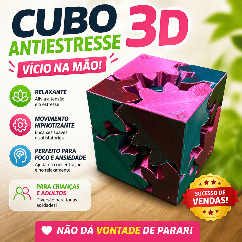 Cubo Sensorial 3D Antiestresse Engrenagens - Fidget Toy Relaxante Ansiedade - Brinquedo Terapêutico Adulto Infantil