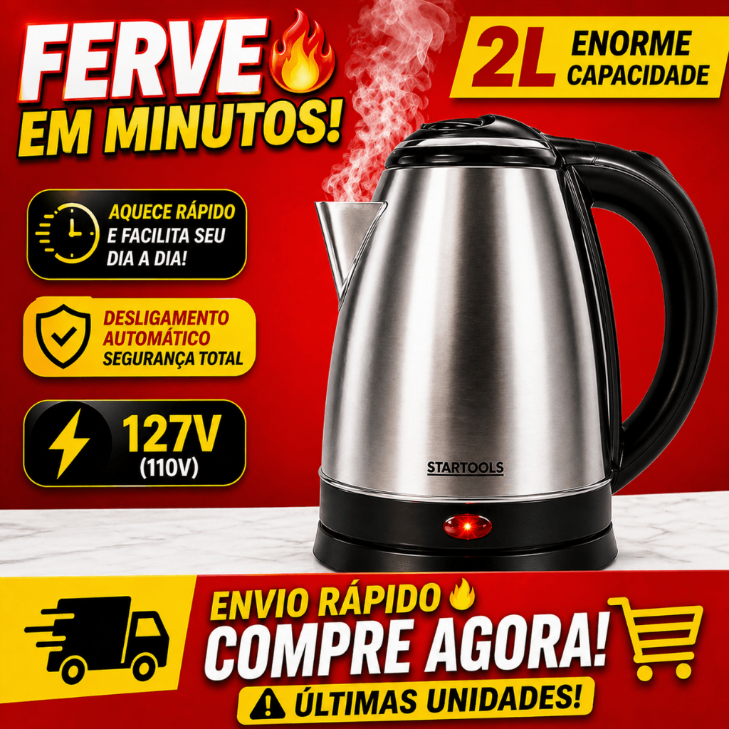 🔥 Chaleira Elétrica 2L Inox 127V Ferve Rápido 1000W Desliga Automático Café Chá Presente 🚀