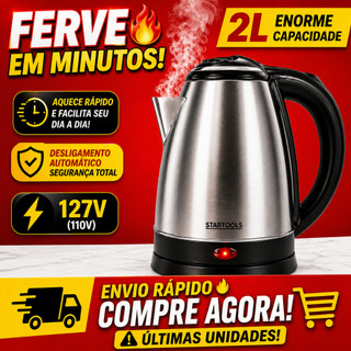 🔥 Chaleira Elétrica 2L Inox 127V Ferve Rápido 1000W Desliga Automático Café Chá Presente 🚀