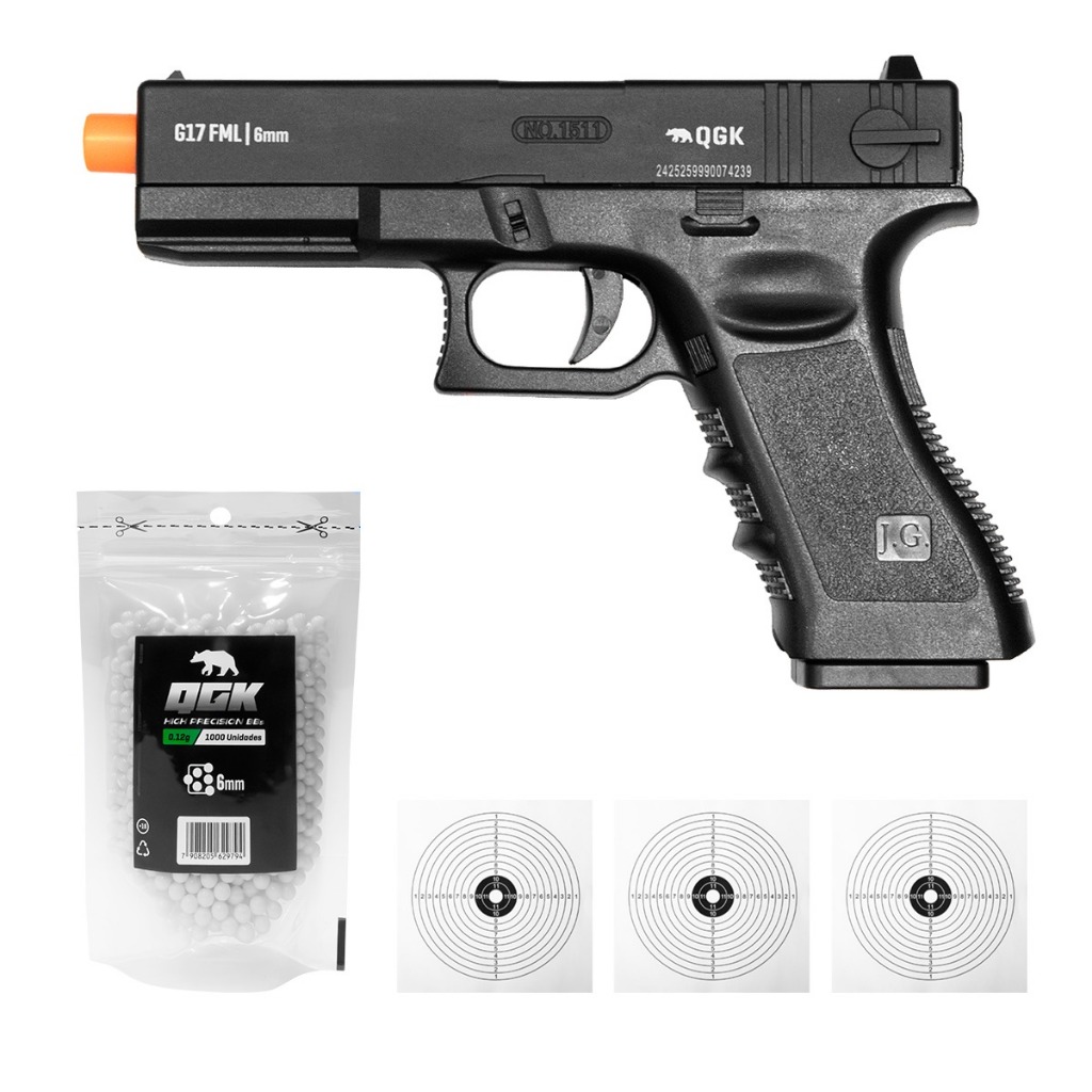 PISTOLA AIRSOFT SPRING QG07 SLIDE METAL 6MM QGK+1000BBS+ALVO