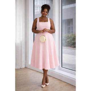 Vestido Midi Elegante  | Modelagem Alfaiataria | Cintura Marcada | Plus Size | Presente Perfeito Dia das Mães