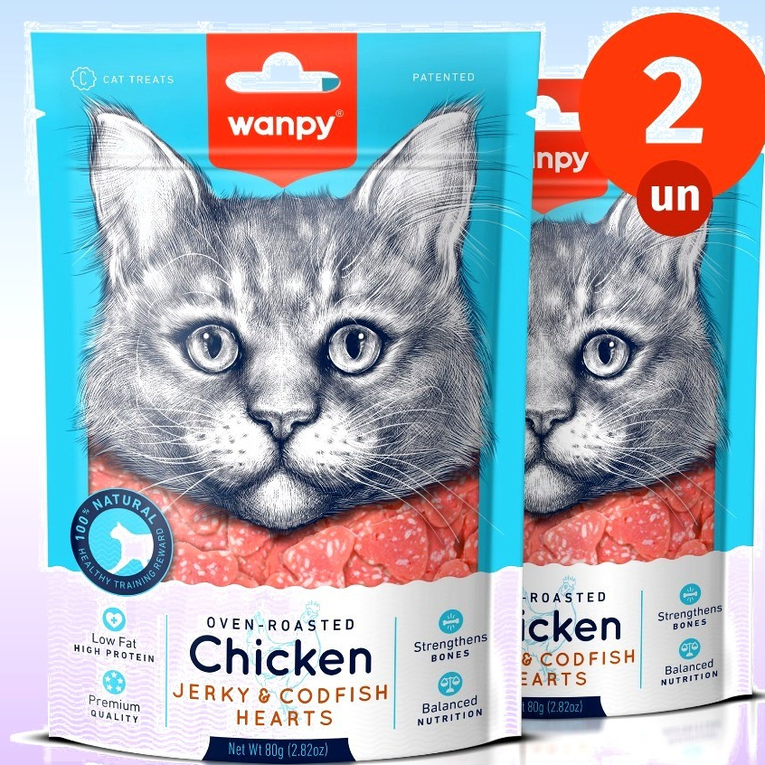Kit 2 Petisco Truly Wanpy Mini Corações para Gatos Frango e Peixe 80 G