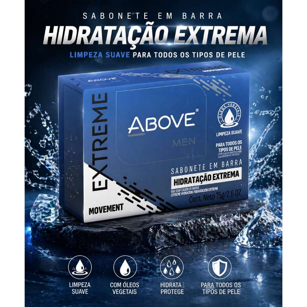 Sabonete em Barra Above Men Hidratação Extrema 75g | Limpeza Suave + Hidrata e Protege Todos os Tipos de Pele