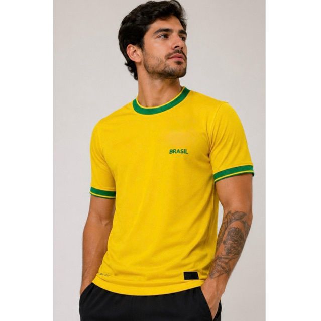 Camiseta Brasil Dry Fit Copa Do Mundo Bordada Confortável Unissex