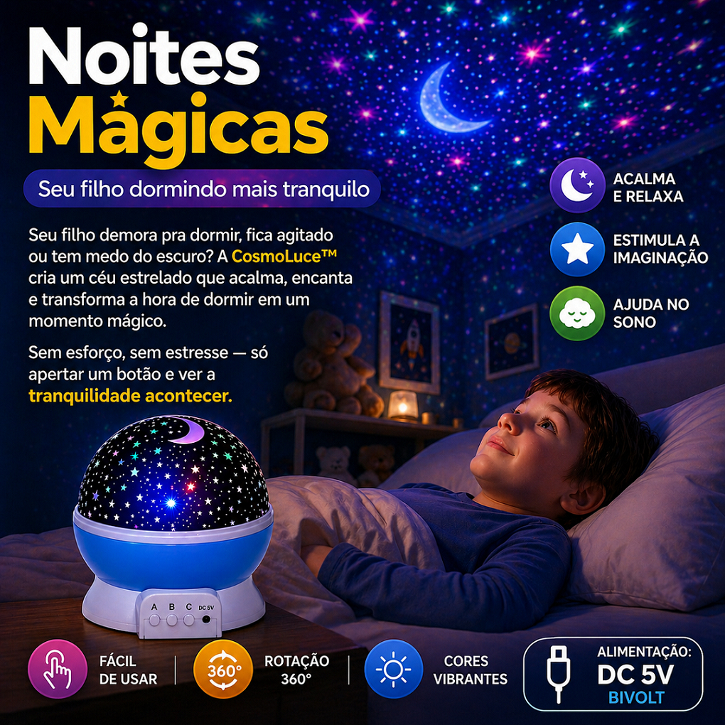 Imagem CosmoLuce™ Projetor de Estrelas LED Rotativo 360° RGB - Luz Noturna Decorativa Relaxante