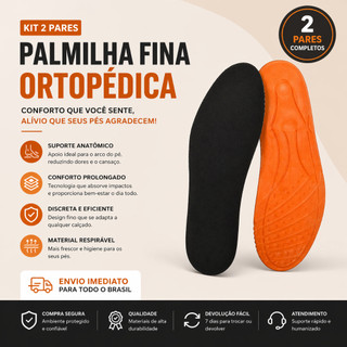 Kit 2 Pares de Palmilha Ortopédica Fina Gel PU Anatômica Confortável Tênis Botas Coturnos