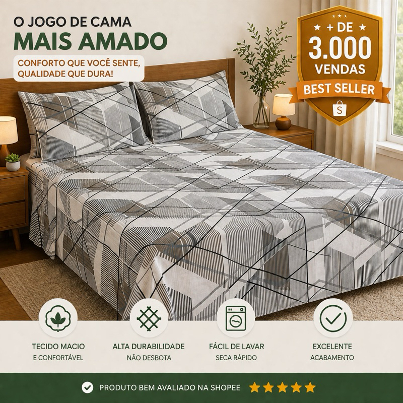Kit Lençol 3Pçs Percal 500 Fios Casal Queen Linha Luxo Premium