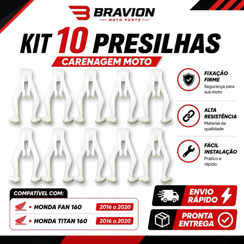 10 Presilhas de Plastico (Branca) Tanque Carenagem Farol  Titan 150 2014 / Fan 125 e 150 2014