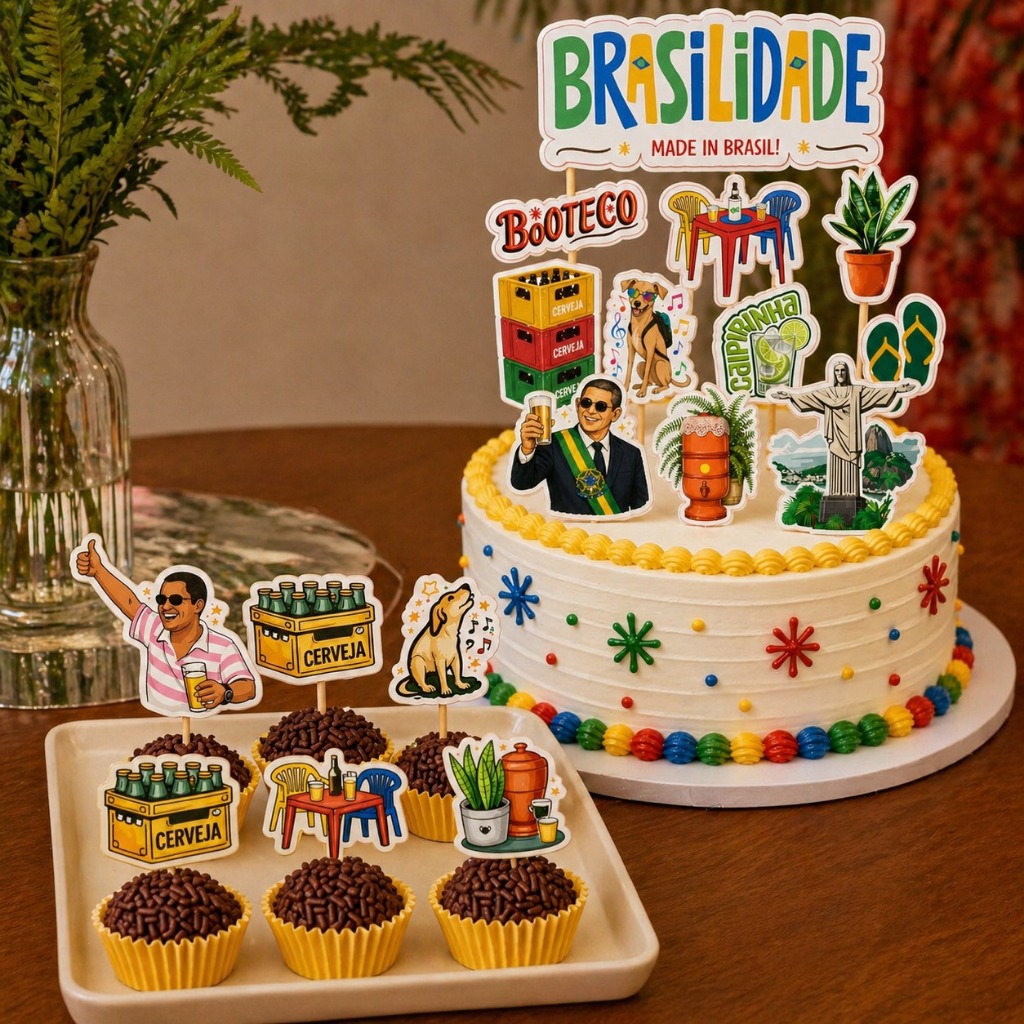 50 Topper Palito Docinho Cupcake Bolinho Decorado Tema Brasilidades