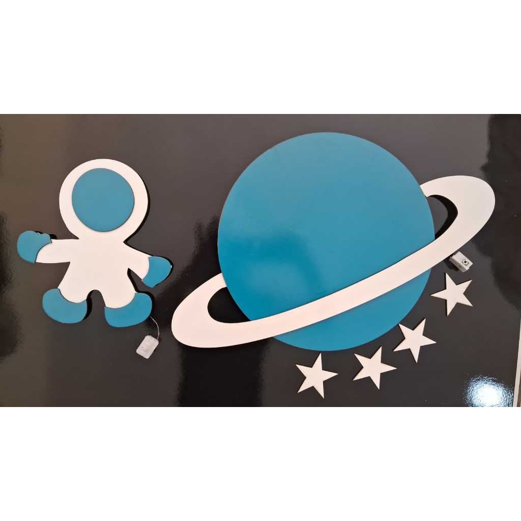 Saturno E Astronauta Com Luz Led Decoração Quarto Bebe Kit Decoração Quarto Bebe Enfeite Maternidade