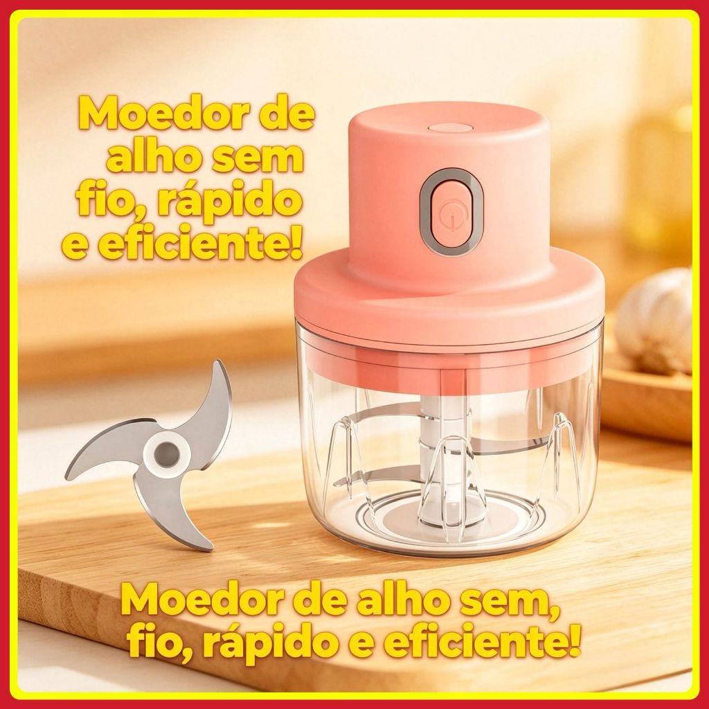 Mini Processador Elétrico de Alimentos Portátil com 3 lâminas de aço inox USB 250 ml