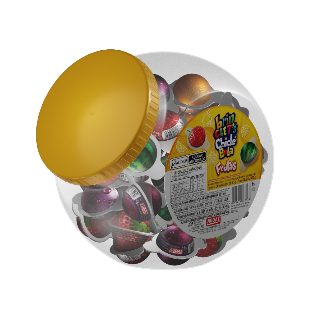 Pote Com 50 Chicletes Bola Frutas Audaz Diversos Sabores
