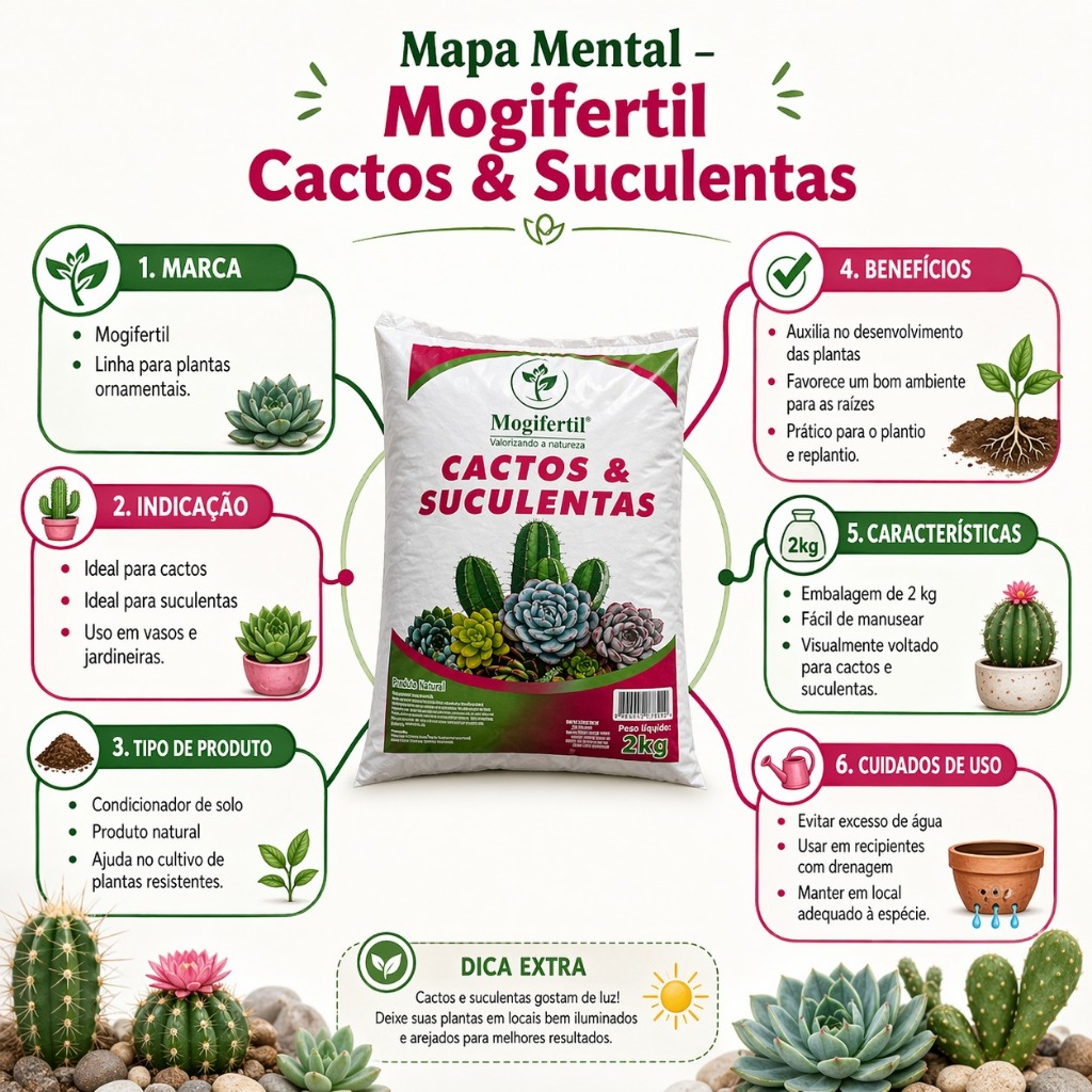 Substrato Para Cactos e Suculentas Orgânico Plantas 2kg Mogifertil