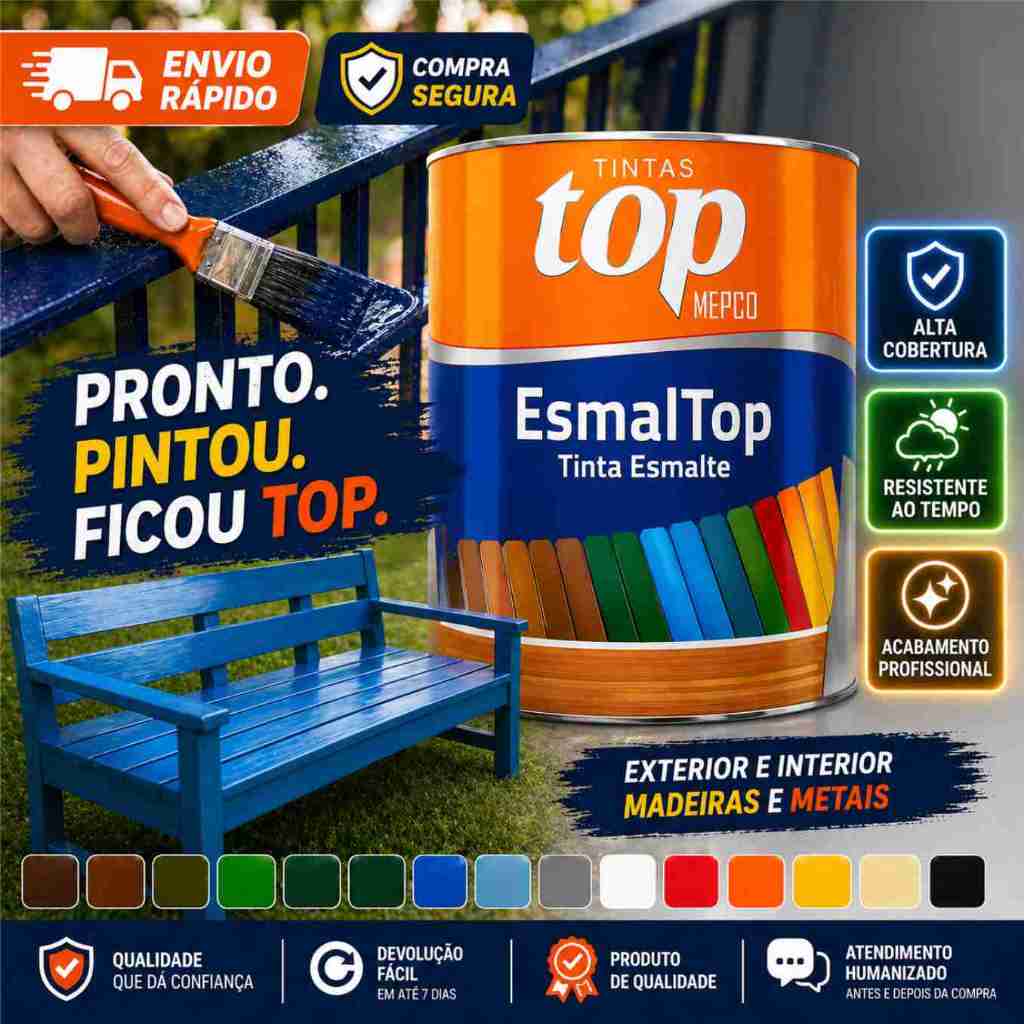 Tinta Esmalte Sintético Brilhante 900ml – Base Solvente, Alta Cobertura e Proteção | Metal e Madeira