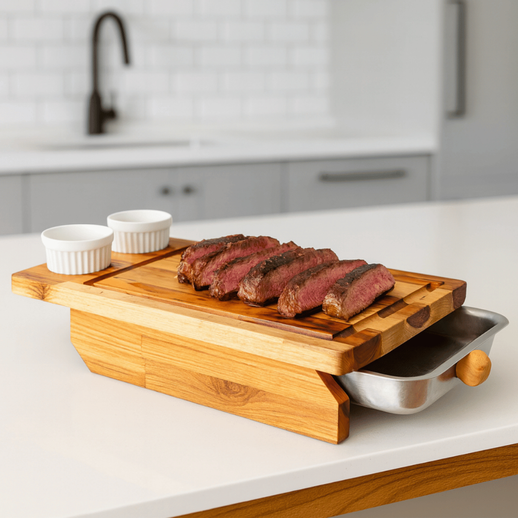 Tábua Churrasco Premium Teca c/ Gaveta e Molheira