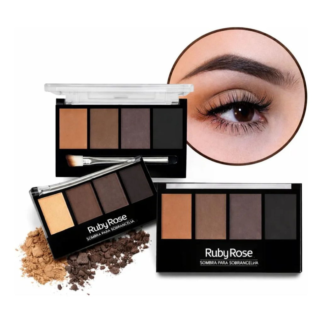 PALETA TRIO SOMBRA DE SOBRANCELHA  COM PRIMER/PINCEL DUPLO E ESPELHO - RUBYROSE