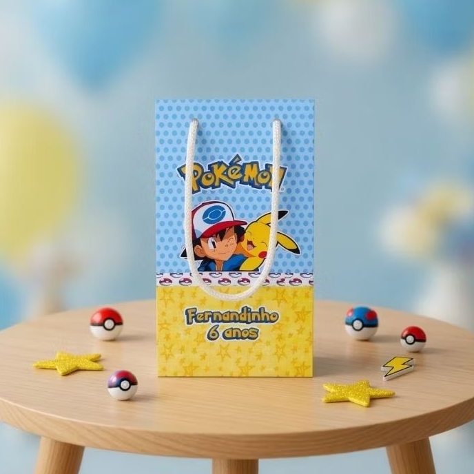 PEGUE E MONTE- Sacolinha Surpresa Pokémon 2 - Personalizados - Lembrancinha - Festa Infantil - Aniversário- Decoração