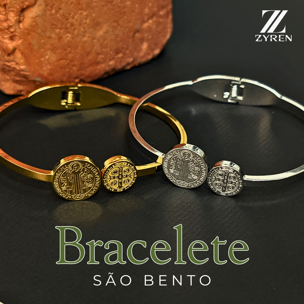 Bracelete São Bento Aço Inox 316L Prata ou Dourado | Opção Kit Escapulário Premium
