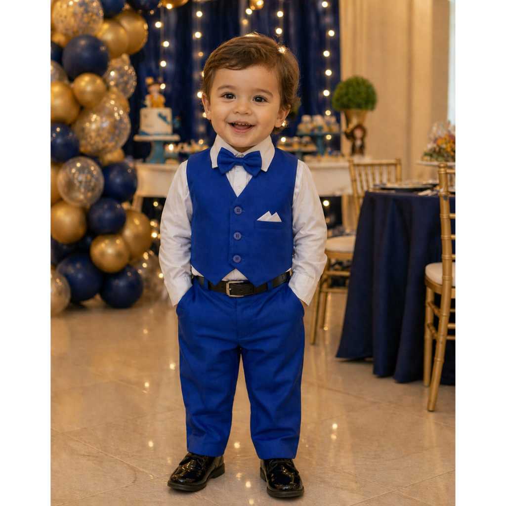 Conjunto azul Roupa Social Festa menino colete gravata