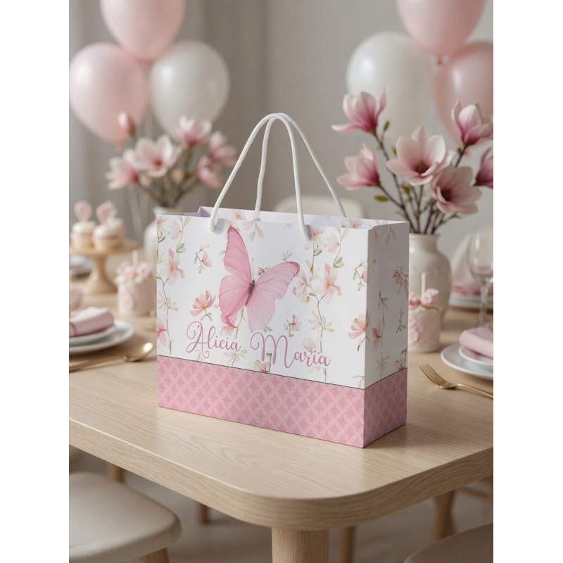 Sacola Personalizada, sacola de doces, sacolinha surpresa, lembrancinha, festa infantil, borboletas