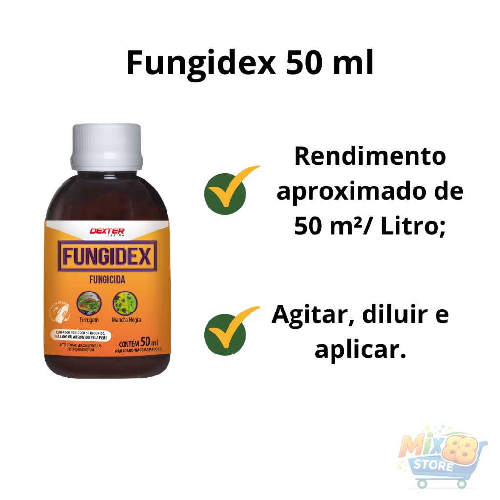 Fungidex 50ml Concentrado 4 em 1 Fungicida Inseticida Acaricida Elimina Pragas e Fungos — imagem 2 de 2
