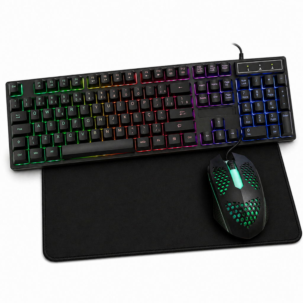 Kit Gamer Teclado e Mouse Com Fio Led RGB Mouse Pad Barato semi mecanico membrana