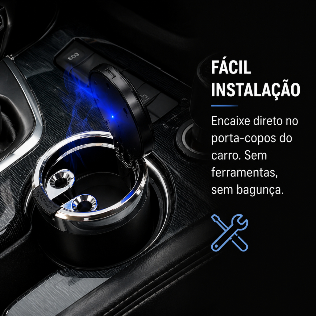 Porta Copos Automotivo com LED Azul Organizador Universal Carro Premium ABS Cromado · foto 2