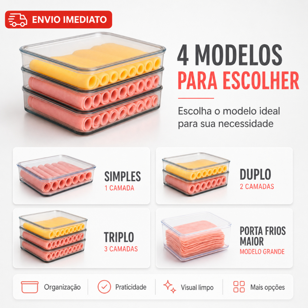 Porta Frios Presunto Queijo Acrílico Resistente Com Tampa Hermético Empilhável