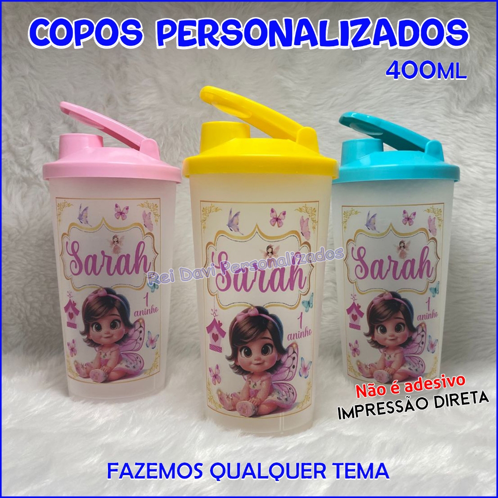 Copos Personalizados 400ml com Tampa Flip | Fazemos Todos os Temas | Lembrancinha - Festa Aniversário | Copos Ecológicos