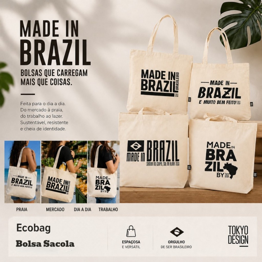Bolsa Sacola Ecobag Made in Brazil Grande Do Mercado Á Praia Do Trabalho Ao Lazer