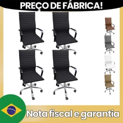 Kit 4 Cadeiras Eames Esteirinha Presidente Alta Estofada Couro