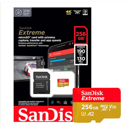 Cartão de Memória 256gb Micro Sd Extreme 190mbs Sandisk (Drones, Câmeras de Ação)