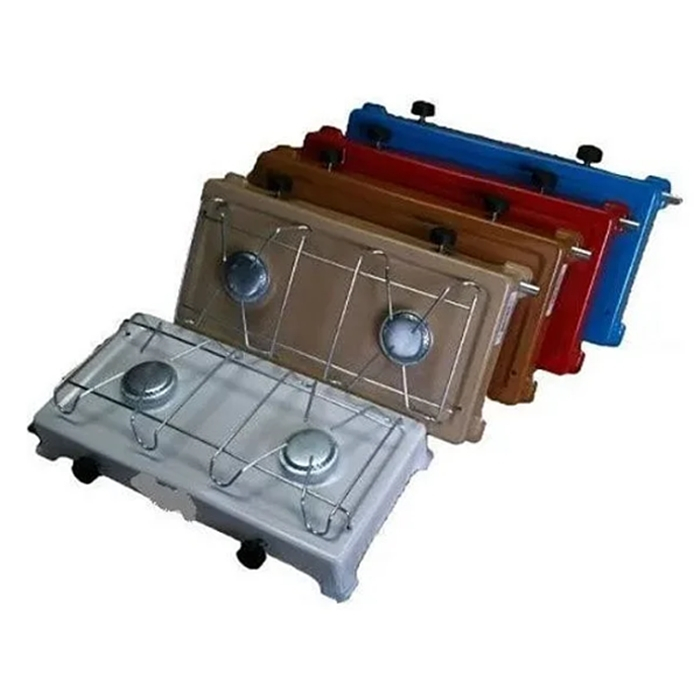 Mini Fogão / Fogareiro 2 Bocas a Gás Baixa pressão Portátil Reforçado Camping Pesca Viagem Super Resistente