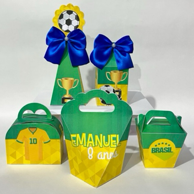 Lembrancinhas BRASIL COPA DO MUNDO FUTEBOL Personalizadas com Nome e Idade | Caixinhas | Pegue e Monte | Kit Festa