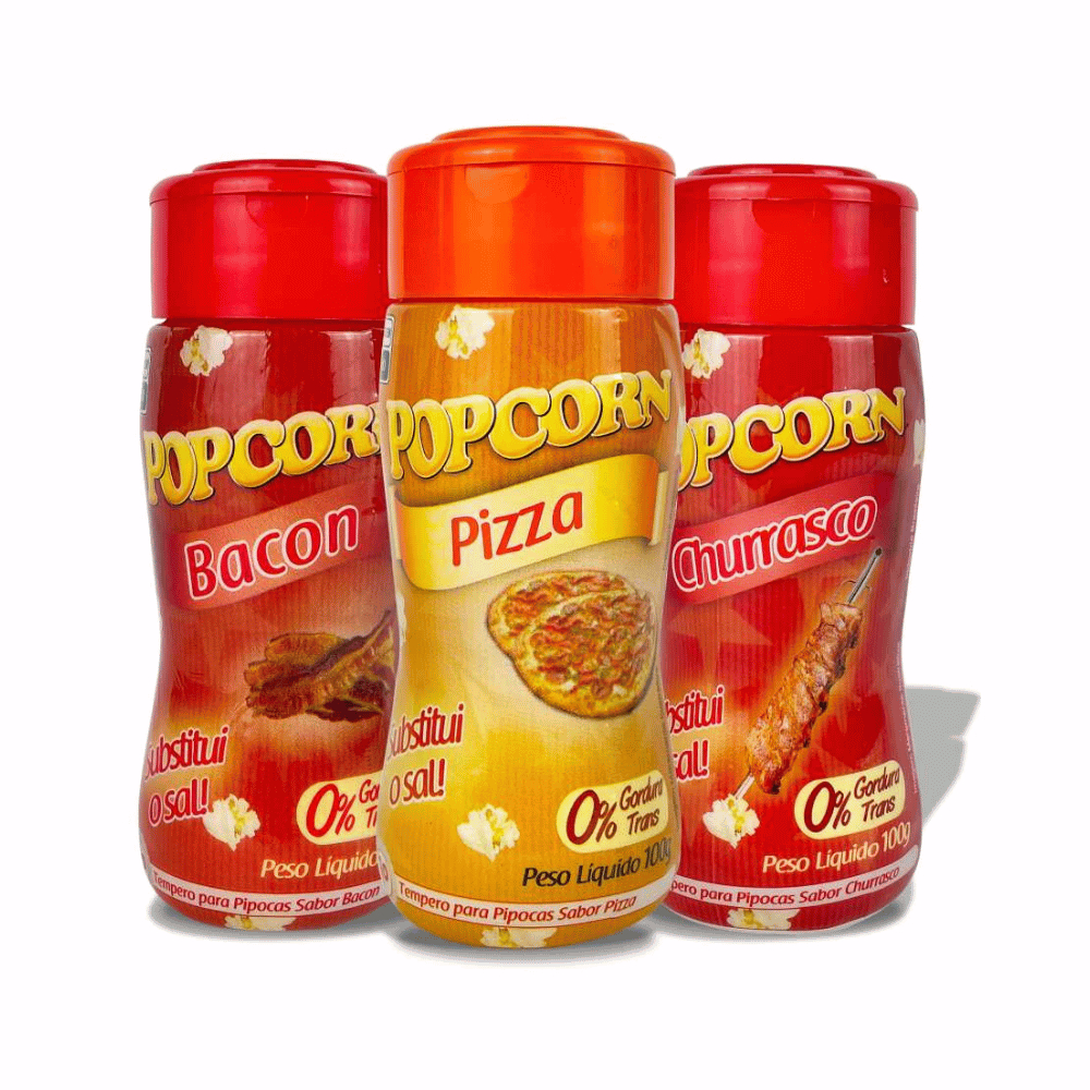 Combo Popcorn - 03 Sabores - Churrasco, Pizza e Bacon 100g